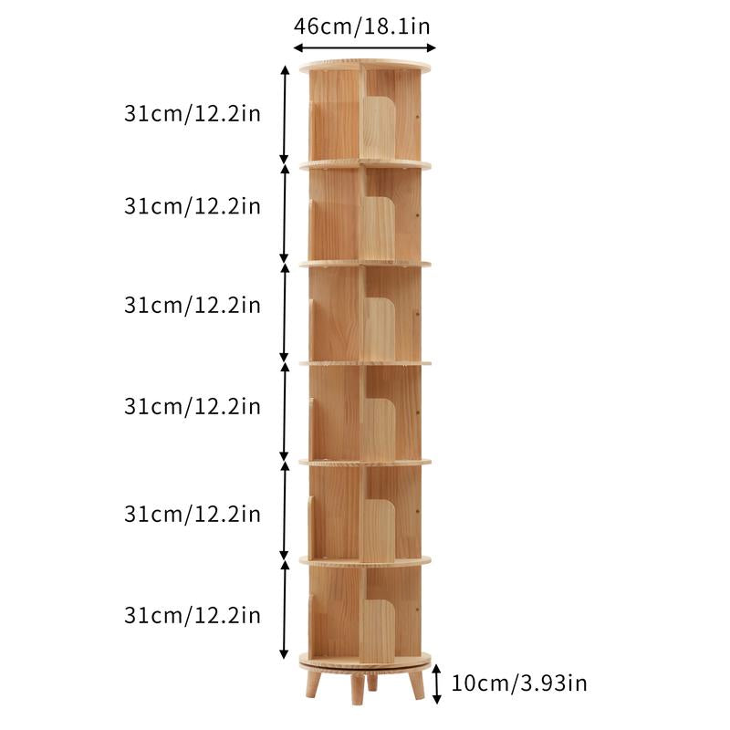 360° Rotating Bookshelf Tower – Wooden Display Rack for Bedroom & Home Decor