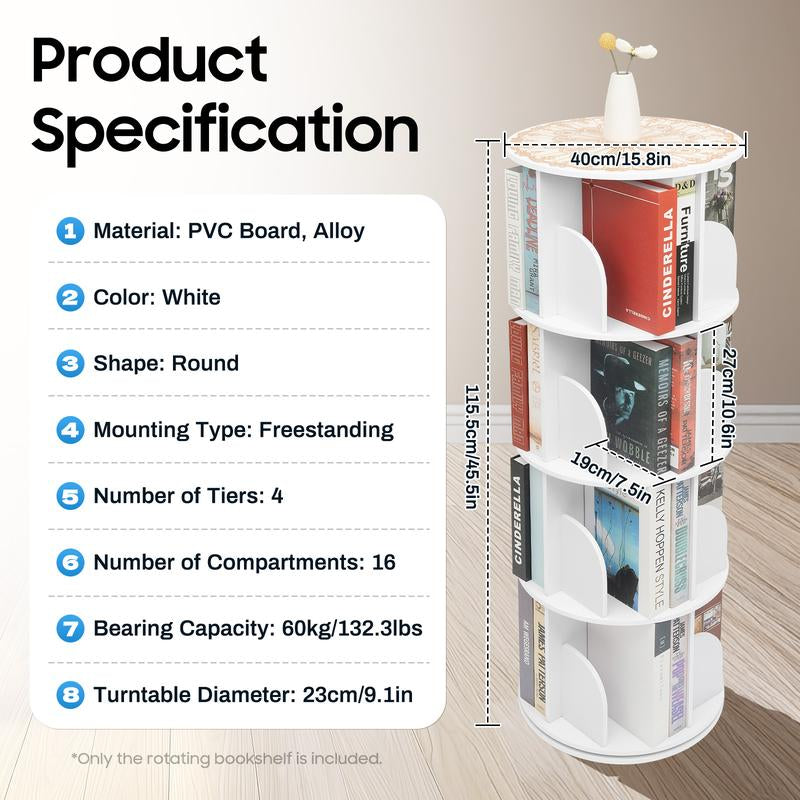 360° Rotating Bookshelf Tower – Wooden Display Rack for Bedroom & Home Decor