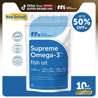 Ultra Strength Omega-3 Fish Oil Softgels | High EPA & DHA + Vitamin D3 | Burpless Lemon Flavor - SBody Kings