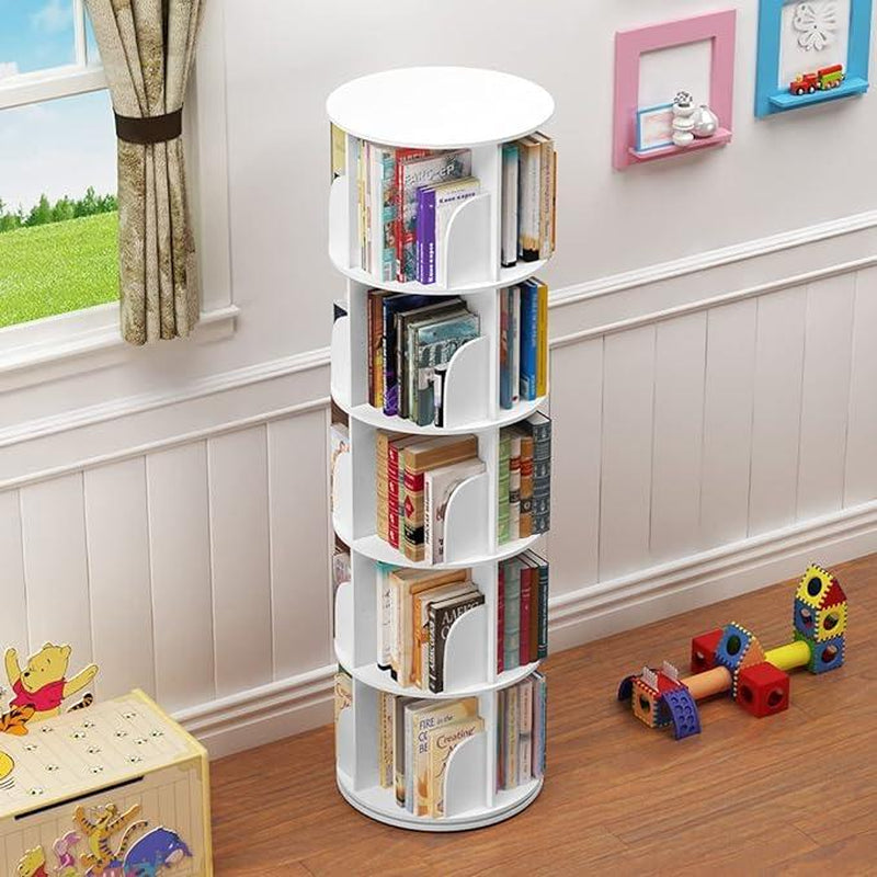 360° Rotating Bookshelf Tower – Wooden Display Rack for Bedroom & Home Decor