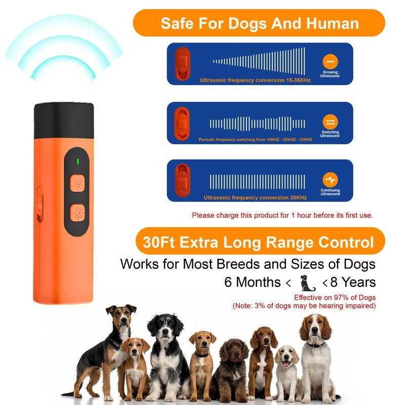 Professional Dog Bark Deterrent Device – Sonic Anti-Bark Trainer with LED Flashlight | Rechargeable & Portable