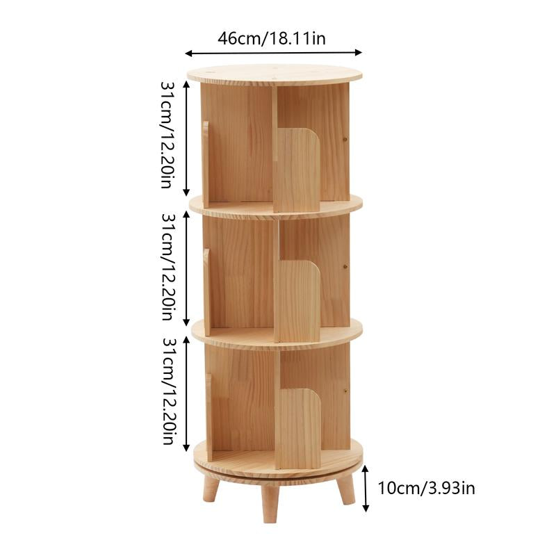 360° Rotating Bookshelf Tower – Wooden Display Rack for Bedroom & Home Decor
