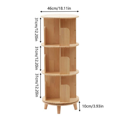 360° Rotating Bookshelf Tower – Wooden Display Rack for Bedroom & Home Decor