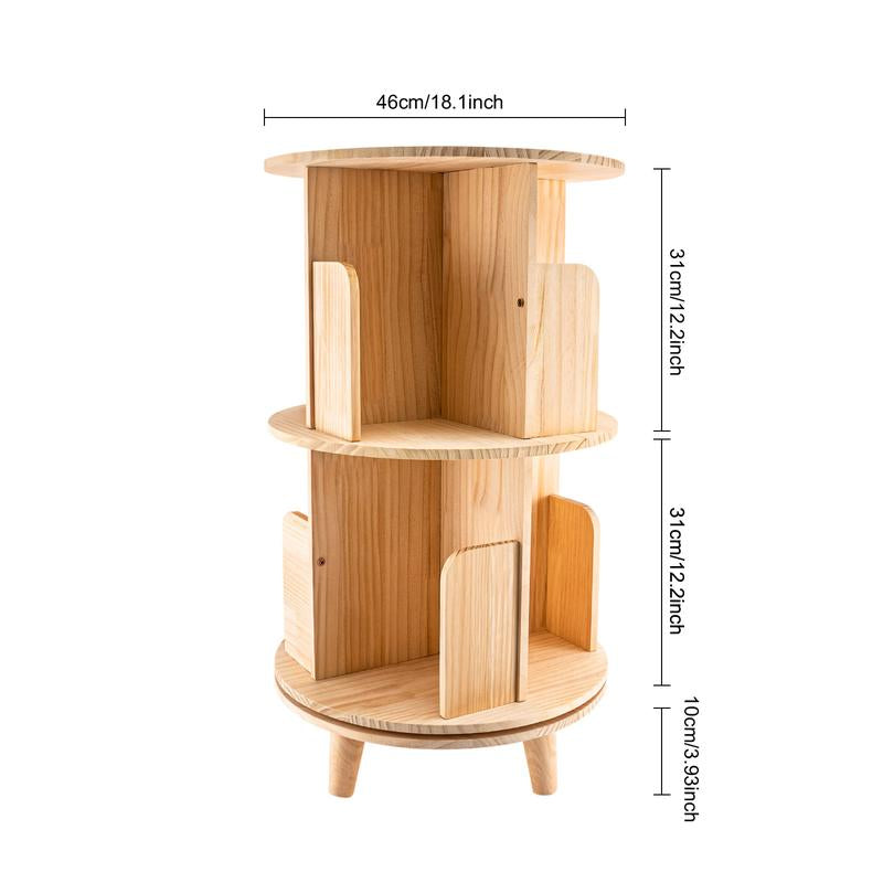 360° Rotating Bookshelf Tower – Wooden Display Rack for Bedroom & Home Decor
