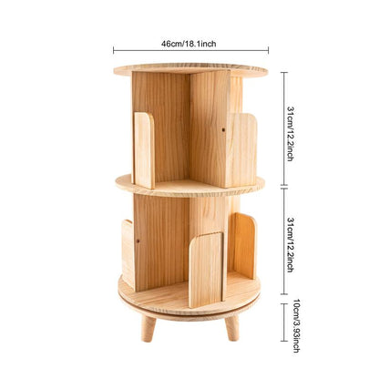 360° Rotating Bookshelf Tower – Wooden Display Rack for Bedroom & Home Decor