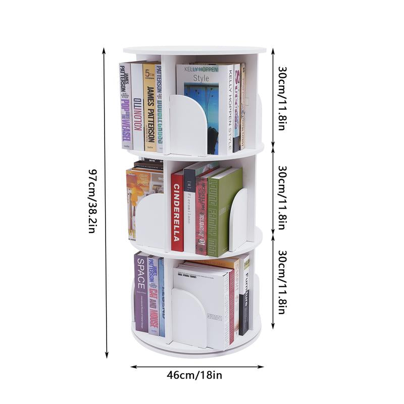 360° Rotating Bookshelf Tower – Wooden Display Rack for Bedroom & Home Decor