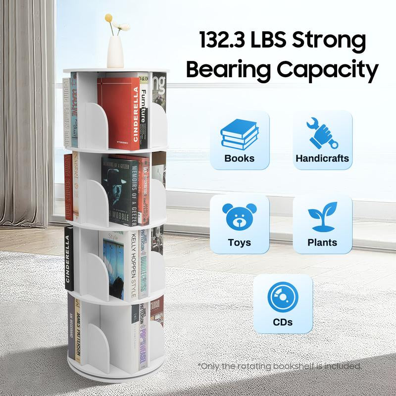 360° Rotating Bookshelf Tower – Wooden Display Rack for Bedroom & Home Decor
