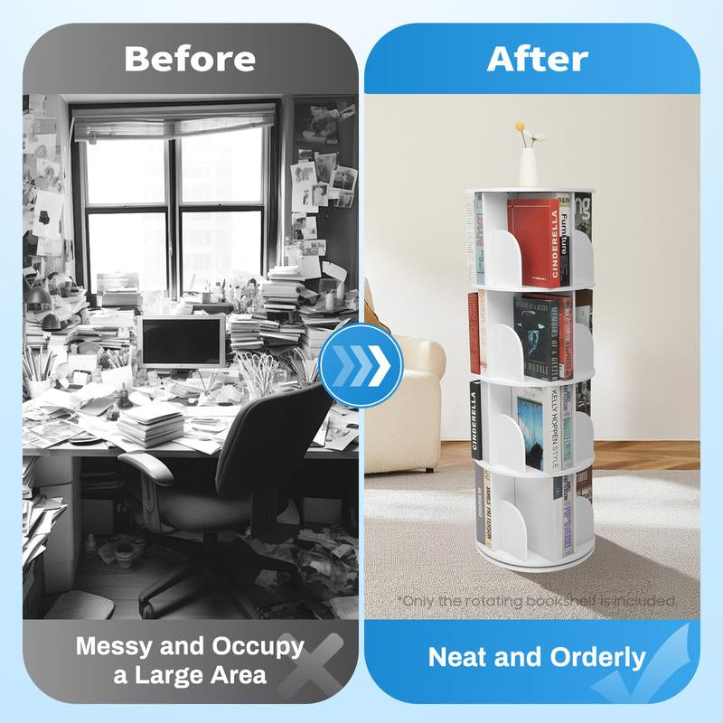 360° Rotating Bookshelf Tower – Wooden Display Rack for Bedroom & Home Decor