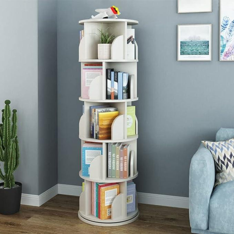 360° Rotating Bookshelf Tower – Wooden Display Rack for Bedroom & Home Decor